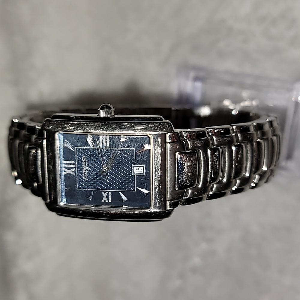 Wittnauer Silver Stainless & Blue Ladies Tank Watch Date Window‎ Needs Battery